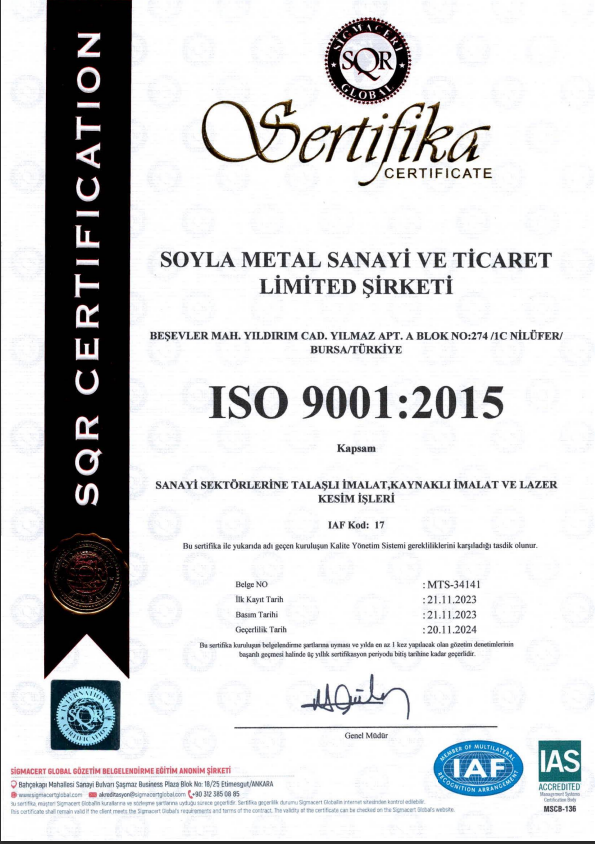 ISO9001 Kalite Belgesi